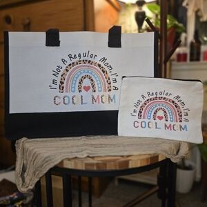 Cool Mom Rainbow Tote and Pouch Set - Black and White